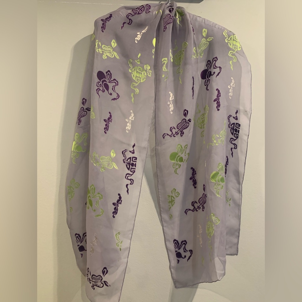 Shanghai Tang sheer silk scarf with cut velvet pattern